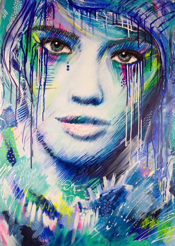 Big Girls Don't Cry original acrylic on canvas female portrait painting by Australian artist Kate Fisher.