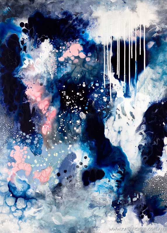Dance in the Rain_abstract_art_blue_50x70cm_Kate_Fisher