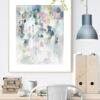 Wall art print in pastel blues and greys in Scandinavian home office interior. "Sage For Days II" by Kate Fisher.