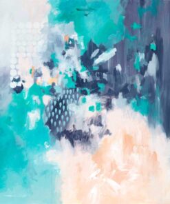 Leap Of Faith abstract art print in navy blue, aqua and orange by Australian artist Kate Fisher