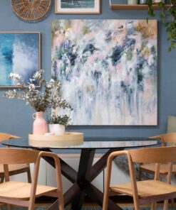 Sage For Days III original abstract art styled in dining room by australian artist kate fisher
