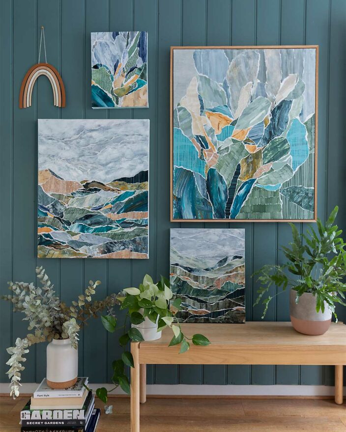 Kate Fisher Art April 2019 abstract collage series gallery wall