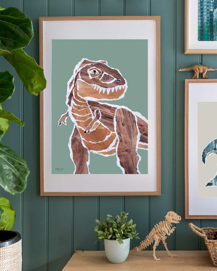 Mr. Brown Rex tyrannosaurs dinosaur poster in boys bedroom by Kate Fisher Boys Live Here brand