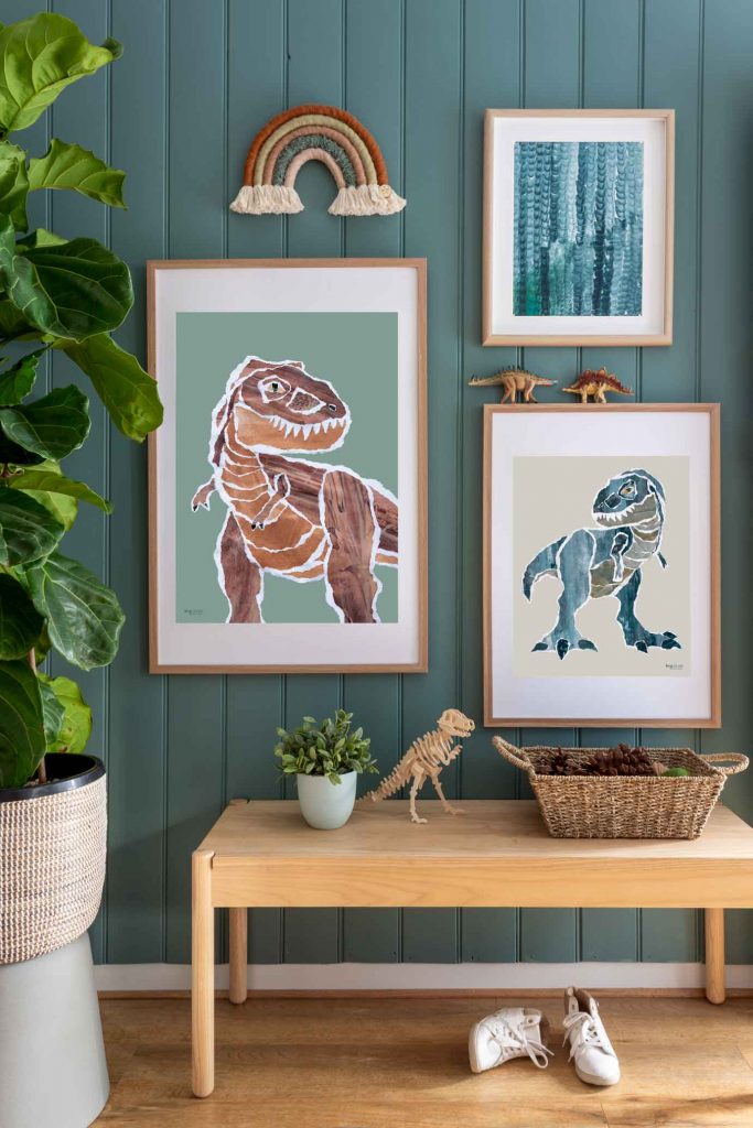 Mr.-Rex-tyranosaurus-dinosaur-prints-styled-in-kids-bedroom-by-Kate-Fisher-Boys-Live-Here-brand